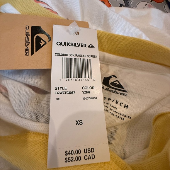 NWT. Quicksilver. Cropped Raglan Baseball Tee. Yellow & White. Size XS. - Picture 11 of 11